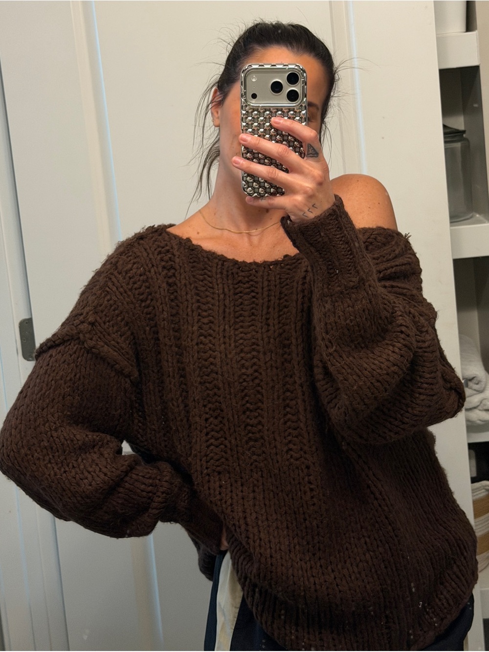 Free People oversized chocolate Knit Sweater